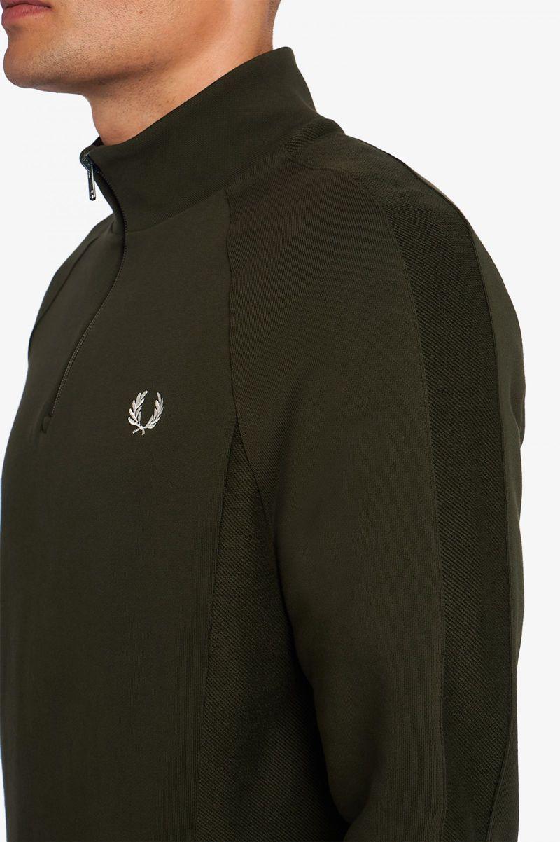 Green Fred Perry Reverse Texture Half Zip Men's Sweatshirts | PH 1601QMAZ